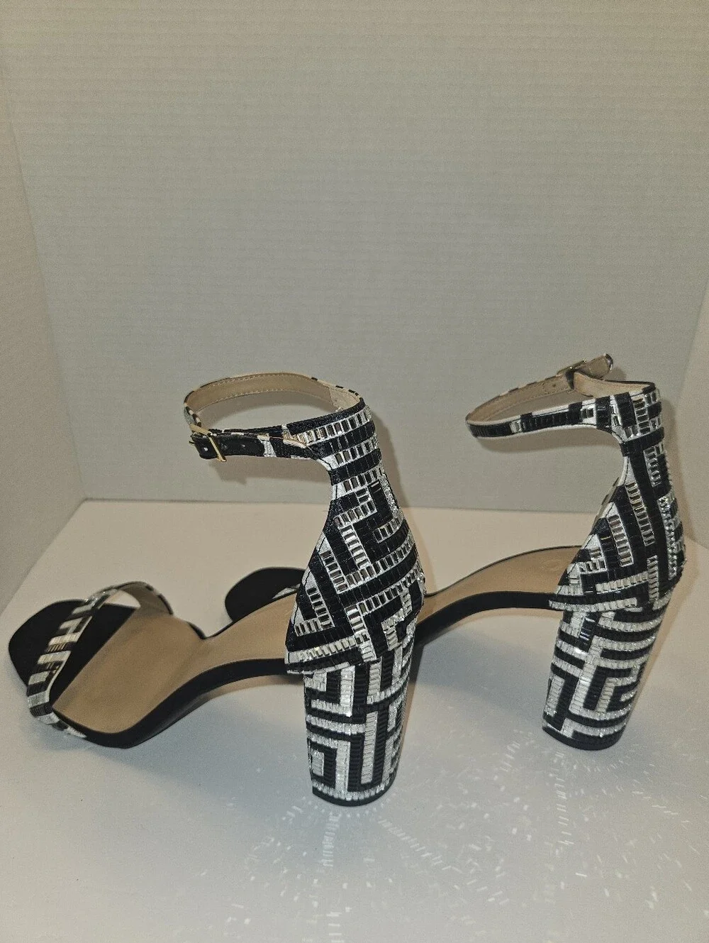 INC Women's Lexini Embellished Black & Silver Dressy Beaded Block Heel Size 12M